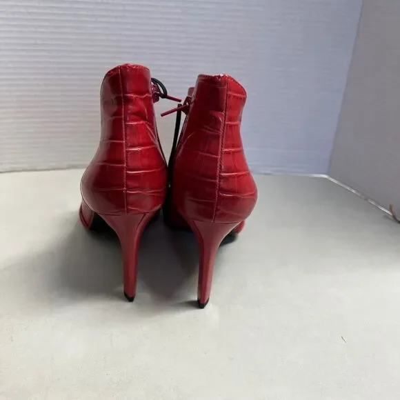 ZARA Trafaluc Red Croc Embossed Point Toe Stiletto Heel Ankle Boots 38 US 7.5-8 - Picture 3 of 9